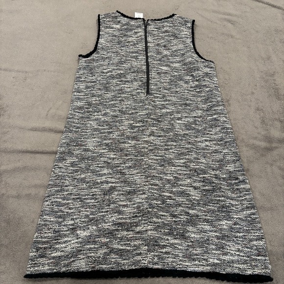 Loft Black White Multi Color Fringe Tweed Sleeveless Shirt Dress Women's Medium - Picture 7 of 8